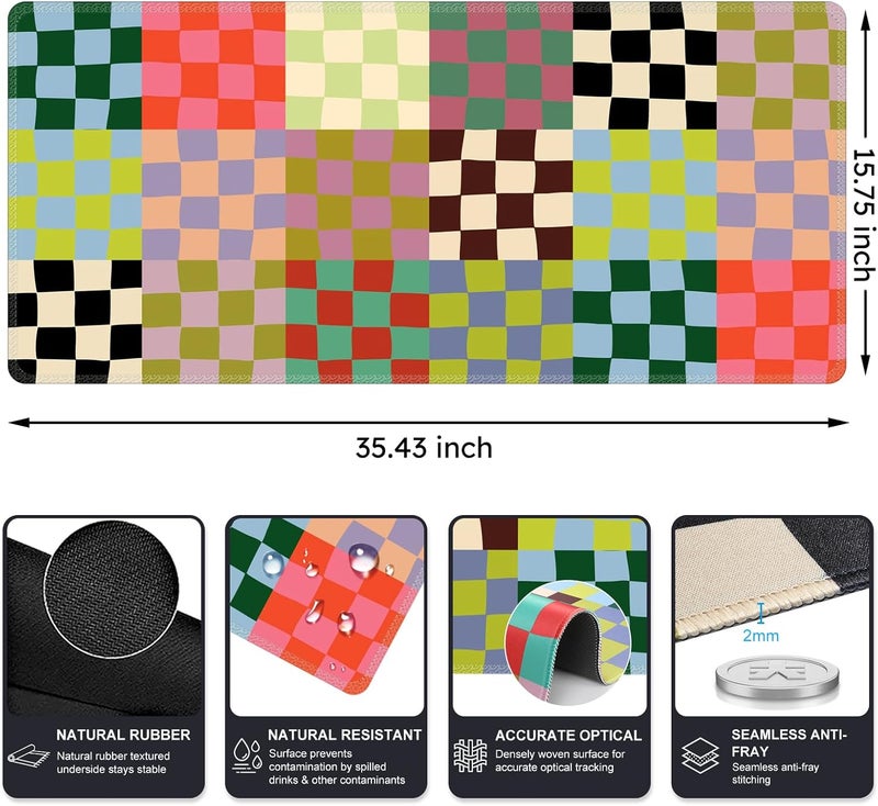 iCasso Checkered Desk Mat, Cute XXL Large Mouse Pad for Desk Cover, Anti-Slip Big Mousepad with Stitched Edges, Keyboard Mat for Computer Desktop Protector (Retro Checkered) - Image 2